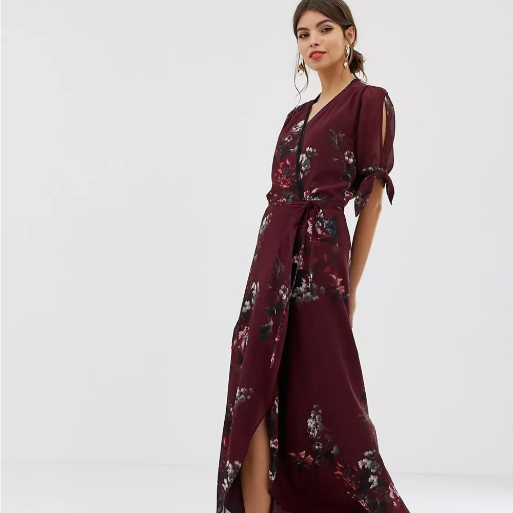 Floral maroon wrap dress